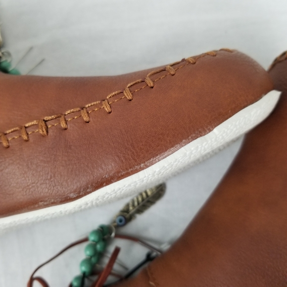 Feather and beaded faux fur lined ankle booties - Picture 10 of 13